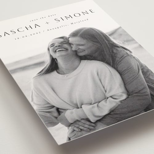 This is a downtown save the date postcards with standard by Ani Somi called happy sailing printing on signature in postcard