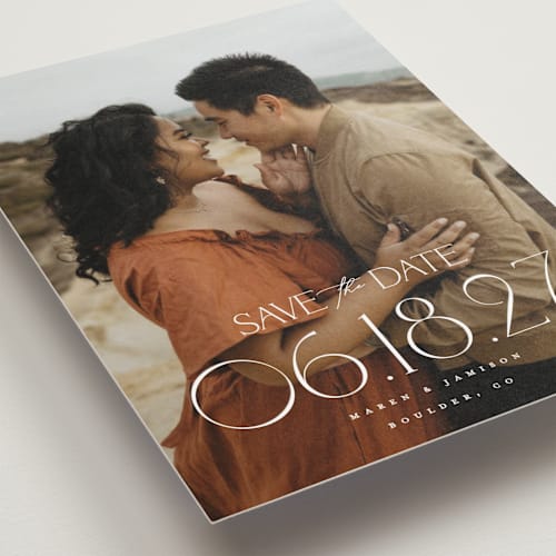 This is a opal save the date postcards with standard by Robert and Stella called brookefield printing on signature in postcard