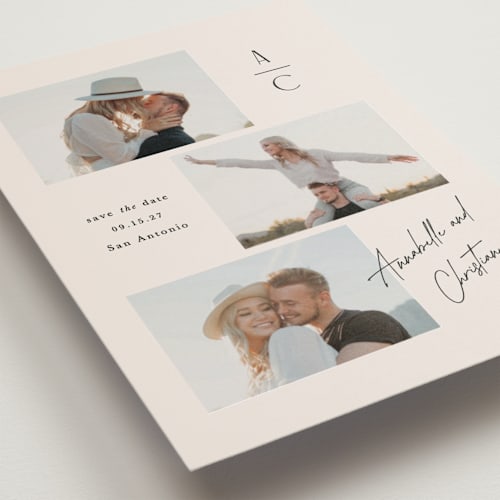 This is a natural save the date postcards with standard by Mansi Verma called love trio printing on signature in postcard