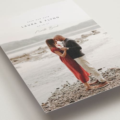 This is a stone save the date postcards with standard by chocomocacino called manchego printing on signature in postcard