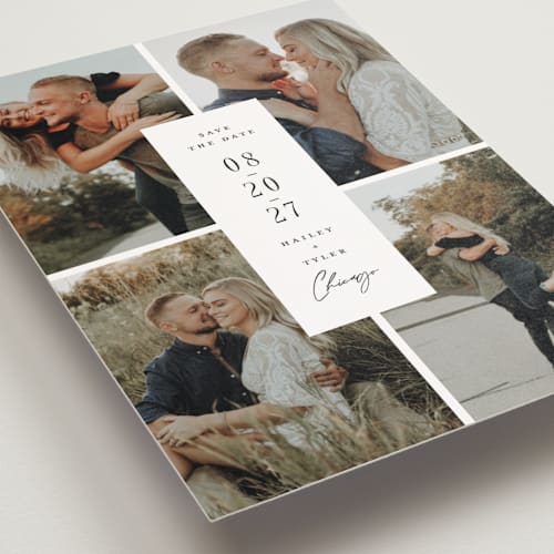 This is a snow save the date postcards with standard by Michelle Taylor called focused printing on signature in postcard