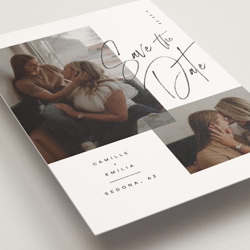 This is a ink save the date postcards with standard by Kristie Kern called flirt printing on signature in postcard