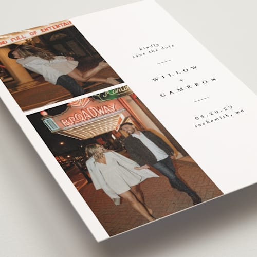 This is a snow save the date postcards with standard by Joanna Griffin called classic printing on signature in postcard