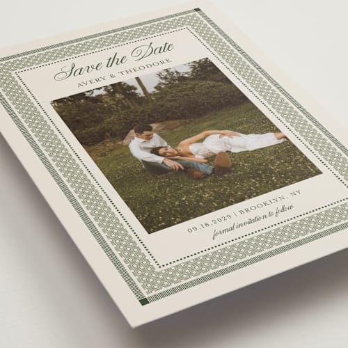 This is a moss save the date postcards with standard by Kelly Watkins called literary printing on signature in postcard