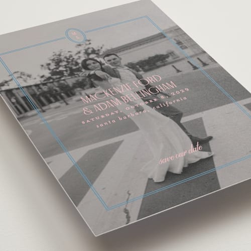 This is a sea save the date postcards with standard by Owl and Toad called sophisticate printing on signature in postcard