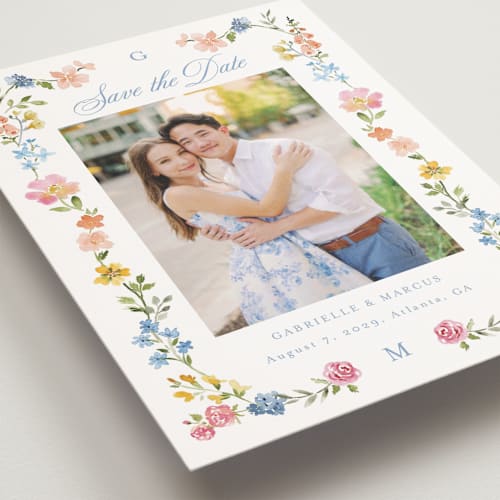 This is a meadow save the date postcards with standard by Petra Kern called everlasting romance printing on signature in postcard