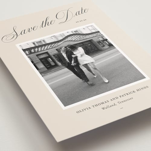 This is a champagne save the date postcards with standard by Sara Hicks Malone called belle meade printing on signature in postcard