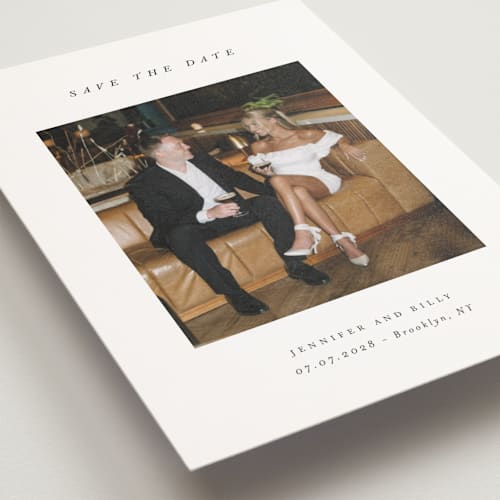 This is a chantilly save the date postcards with standard by Pippa Shaw called espresso printing on signature in postcard