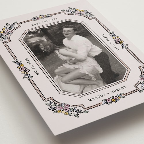 This is a earth save the date postcards with standard by Pati Cascino called rimini printing on signature in postcard