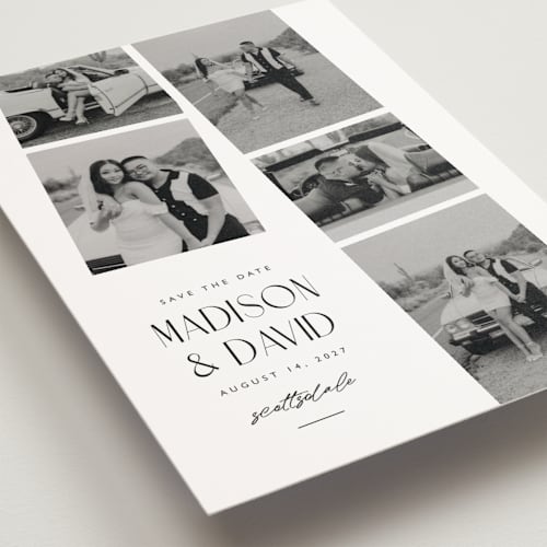 This is a sugar save the date postcards with standard by Jessica Williams called photo booth printing on signature in postcard