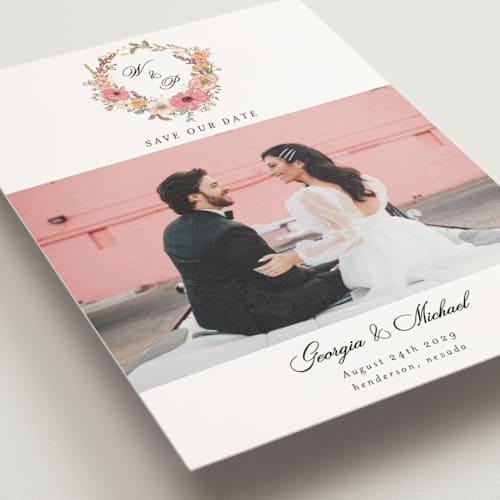 This is a sunset save the date postcards with standard by Susan Moyal called cherished printing on signature in postcard