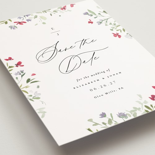 This is a cloud save the date postcards with standard by Everett Paper Goods called brynn printing on signature in postcard