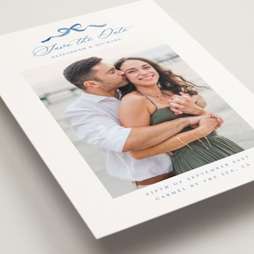 This is a cobalt save the date postcards with standard by Petra Kern called royal printing on signature in postcard