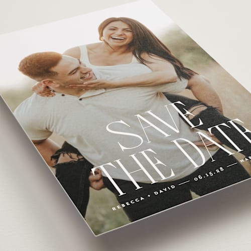 This is a cloud save the date postcards with standard by JoAnn Jinks called headlined printing on signature in postcard