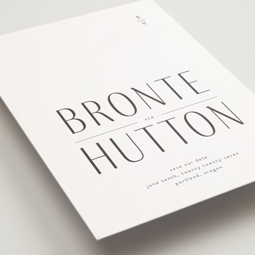 This is a cotton save the date postcards with standard by Blustery August called hutton printing on signature in postcard