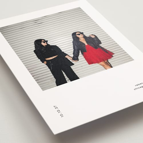 This is a slate save the date postcards with standard by JoAnn Jinks called ultra printing on signature in postcard