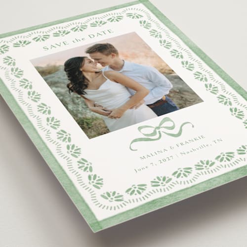This is a meadow save the date postcards with standard by Melanie Kosuge called charming printing on signature in postcard