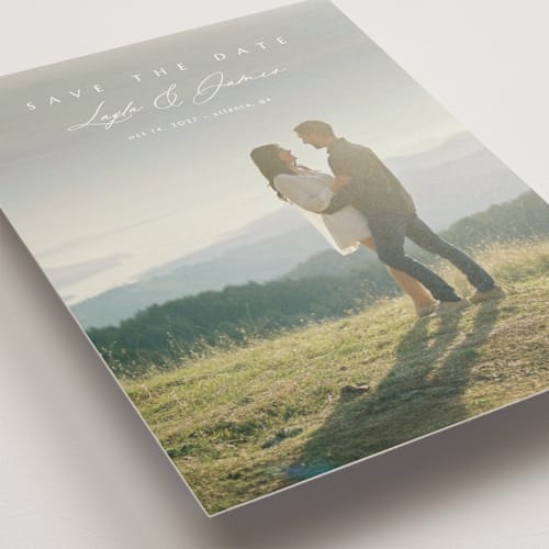 This is a lace save the date postcards with standard by Kaydi Bishop called aloft printing on signature in postcard