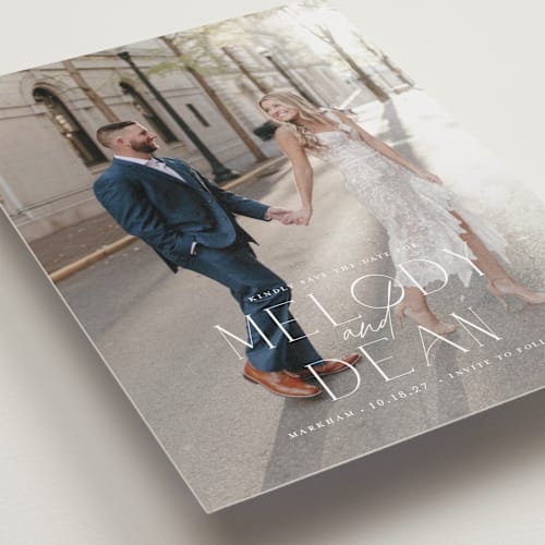 This is a frost save the date postcards with standard by Kim Thoa called let's walk together printing on signature in postcard