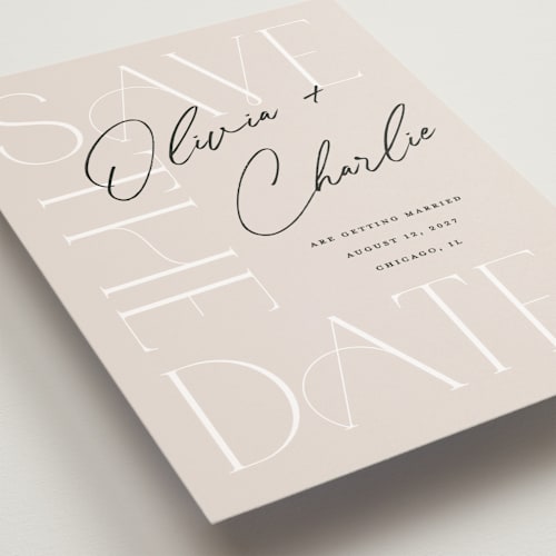This is a shell save the date postcards with standard by Pixel and Hank called sublime printing on signature in postcard