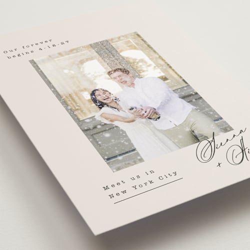 This is a latte save the date postcards with standard by Kristie Kern called our forever printing on signature in postcard