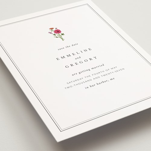 This is a classic save the date postcards with standard by Bramble Studio called formal florals printing on signature in postcard