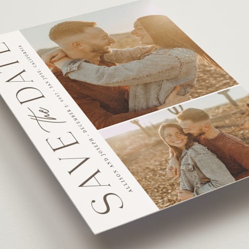 This is a taupe save the date postcards with standard by Kristen Smith called atlas printing on signature in postcard