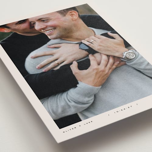 This is a caviar save the date postcards with standard by Kristie Kern called oliver printing on signature in postcard