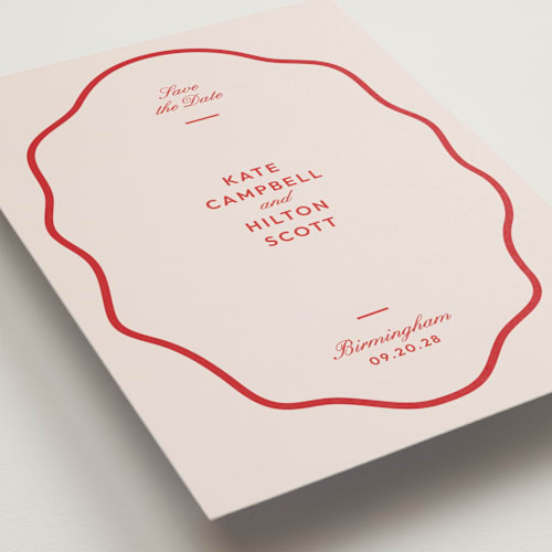 This is a cherry save the date postcards with standard by Megan Davis called croquet printing on signature in postcard