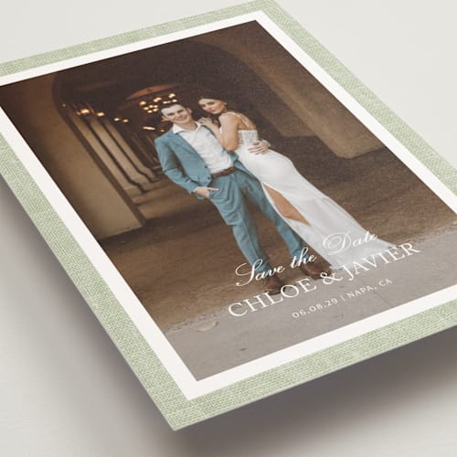 This is a garden save the date postcards with standard by Kelly Schmidt called summer linen printing on signature in postcard