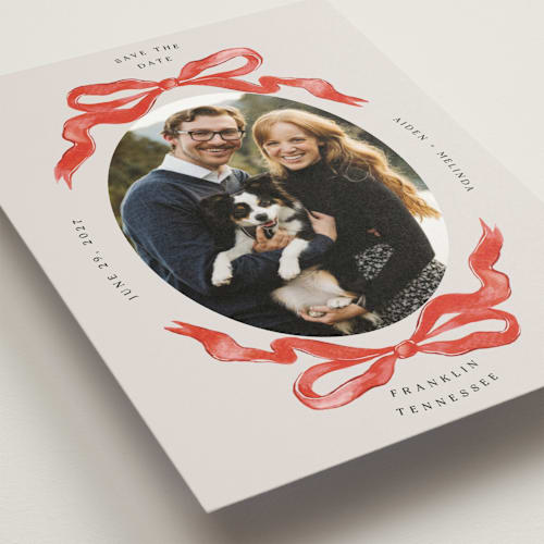 This is a candy save the date postcards with standard by Pati Cascino called gibson printing on signature in postcard