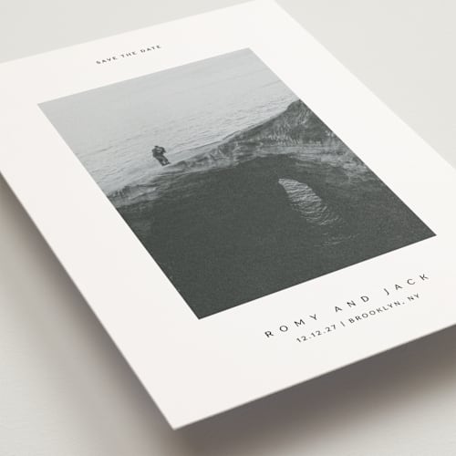 This is a wave save the date postcards with standard by Yuliya Evseeva called breathe love printing on signature in postcard