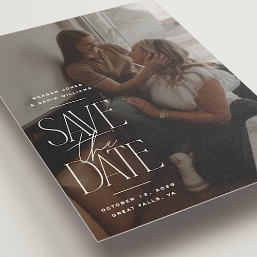 This is a cotton save the date postcards with standard by Owl and Toad called monument printing on signature in postcard