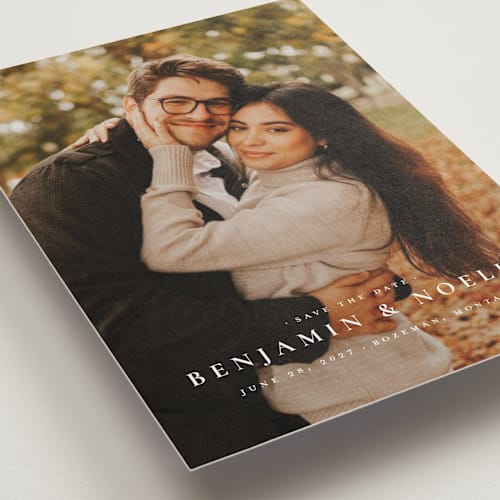 This is a cloud save the date postcards with standard by Wildfield Paper Co called the classic printing on signature in postcard