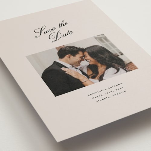 This is a clay save the date postcards with standard by Olivia Kanaley Inman called hayworth printing on signature in postcard