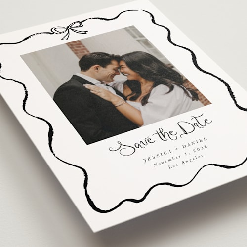 This is a ink save the date postcards with standard by Cass Loh called quirky fun printing on signature in postcard