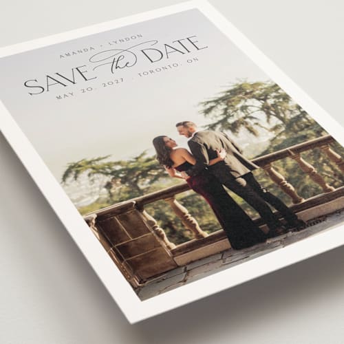 This is a cloud save the date postcards with standard by Nicole Walsh called flourish printing on signature in postcard