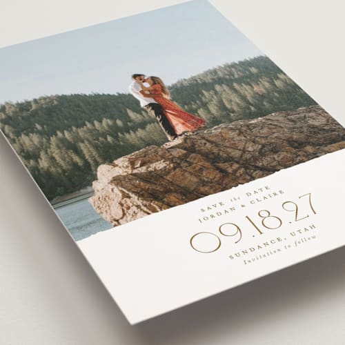 This is a cotton save the date postcards with standard by Robert and Stella called lawrence printing on signature in postcard