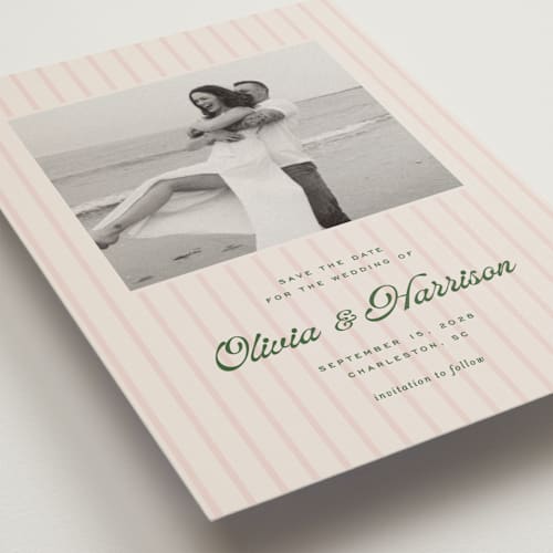This is a blush save the date postcards with standard by Ellen Schlegelmilch called harrison printing on signature in postcard