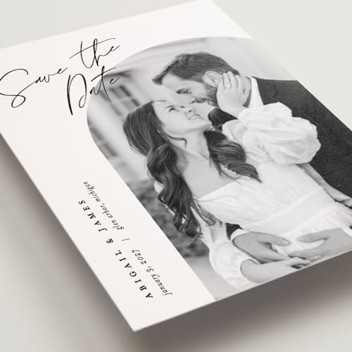 This is a snow save the date postcards with standard by Pixel and Hank called capture printing on signature in postcard
