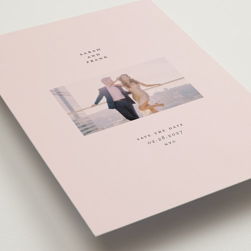 This is a petal save the date postcards with standard by Laura Hamm called luxe printing on signature in postcard