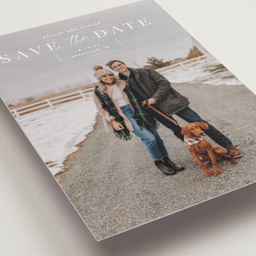 This is a cloud save the date postcards with standard by Sara Hicks Malone called modern stencil printing on signature in postcard