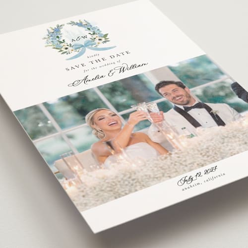This is a bluebell save the date postcards with standard by Susan Moyal called disney's cinderella fairytale printing on signature in postcard