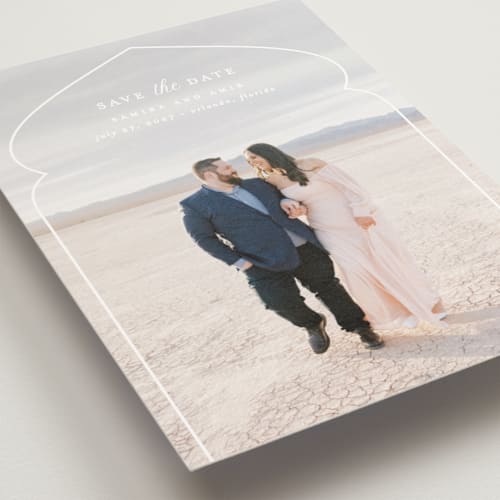 This is a moonstone save the date postcards with standard by Creo Study called whole new world from disney's aladdin printing on signature in postcard