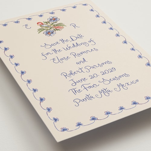 This is a sea save the date postcards with standard by Chris Griffith called artisan wedding printing on signature in postcard