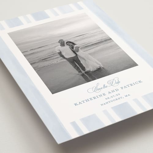 This is a ocean save the date postcards with standard by Creo Study called coastal crest printing on signature in postcard