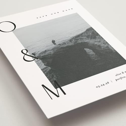 This is a moon save the date postcards with standard by Pixel and Hank called initial printing on signature in postcard