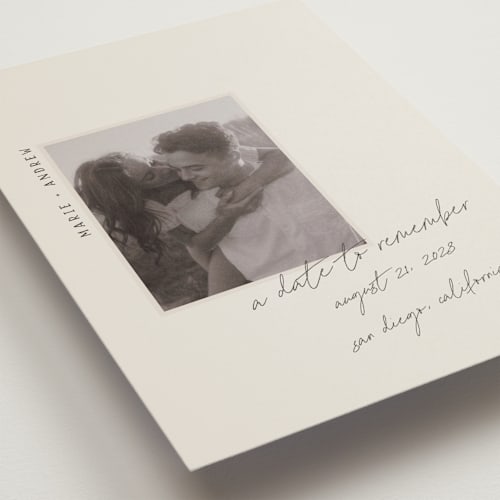 This is a truffle save the date postcards with standard by Vera Lim called offset printing on signature in postcard