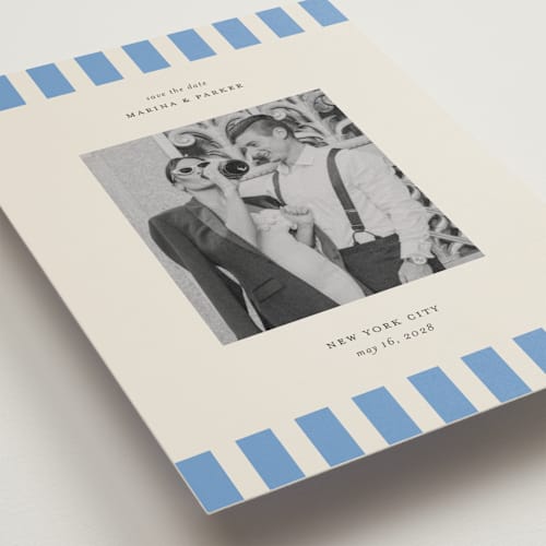 This is a sky save the date postcards with standard by Jackie Crawford called modern border printing on signature in postcard