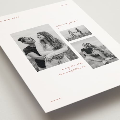 This is a verona sunset save the date postcards with standard by Blustery August called alaia printing on signature in postcard